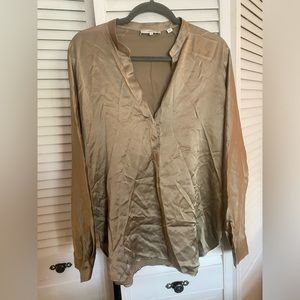 Vince Silk Gold V Neck Long Sleeve Blouse